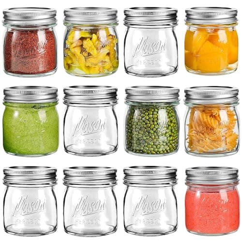 Clear 8 oz Wide Mouth Mason Jars, 12 Pack with Lids & Bands, Perfect for Canning & Preserving — Regular Mouth