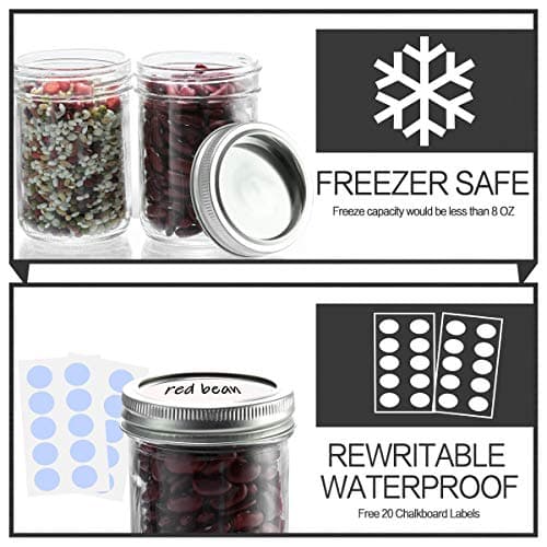 KAMOTA 8 oz Glass Mason Jars with Bands, 12 Pack for Jam, Honey, & More