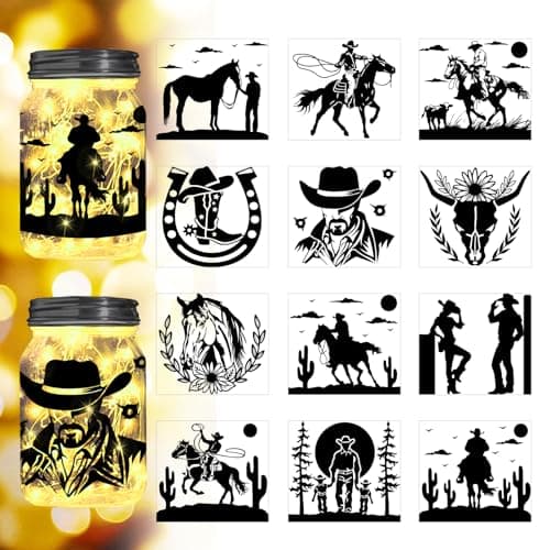 Reusable Forest Silhouette Jar Decals, 12Pcs DIY Craft Kit for Jars & Mason Can — Cowboy