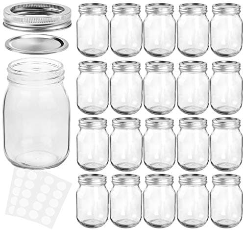 KAMOTA 12 oz Mason Jars, 20 Pack, Whiteboard Labels Included