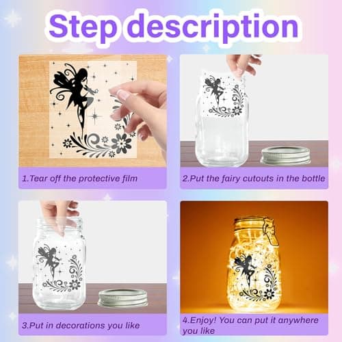 Cabin 12Pcs Fairy Silhouettes Mason Jar Decor Xmas Ornaments PVC Embellishment Black
