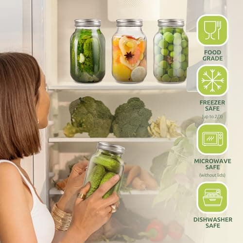 6 Pack 24 oz Airtight Glass Mason Jars for Food Storage & Preserving