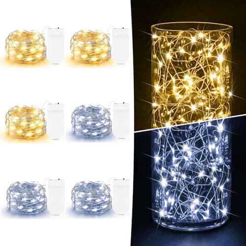 7ft Warm White Copper Wire Fairy Lights - Battery Operated Mini String Lights for DIY Crafts & Party Centerpieces — Warm White + Cool White
