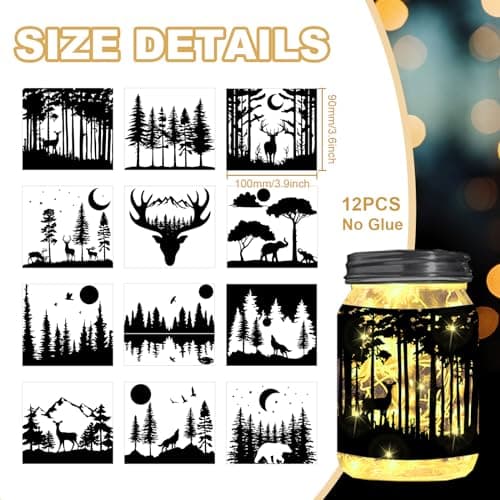 Reusable Forest Silhouette Jar Decals, 12Pcs DIY Craft Kit for Jars & Mason Can