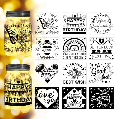 Reusable Forest Silhouette Jar Decals, 12Pcs DIY Craft Kit for Jars & Mason Can — Blessing Word Silhouette