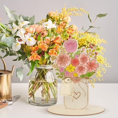 Color Your Own Wood Flower Bouquet Card for Mother's Day DIY Gift for MomGrandma Wife Sister Teachers