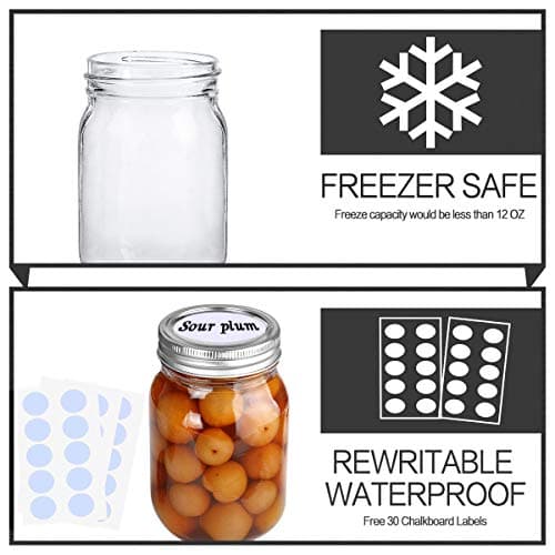 KAMOTA 12 oz Mason Jars, 20 Pack, Whiteboard Labels Included