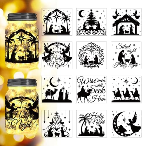 Reusable Forest Silhouette Jar Decals, 12Pcs DIY Craft Kit for Jars & Mason Can — Nativity