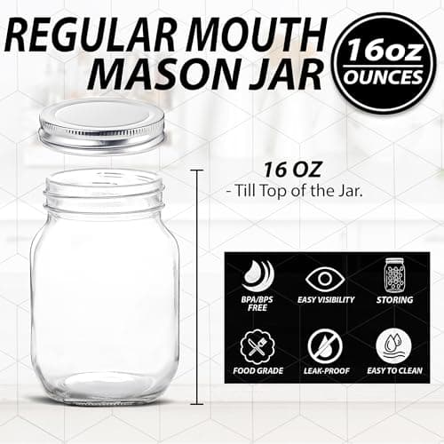 16 oz Clear Glass Jars with Silver Lids for Canning & Storage (2 PACK)