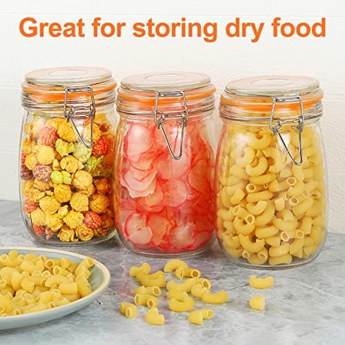 Clear 32 oz Wide Mouth Mason Jars, 4PC Set with Airtight Lid for Canning Sugar BeansCoffee