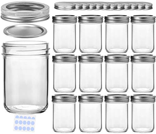 KAMOTA 8 oz Glass Mason Jars with Bands, 12 Pack for Jam, Honey, & More