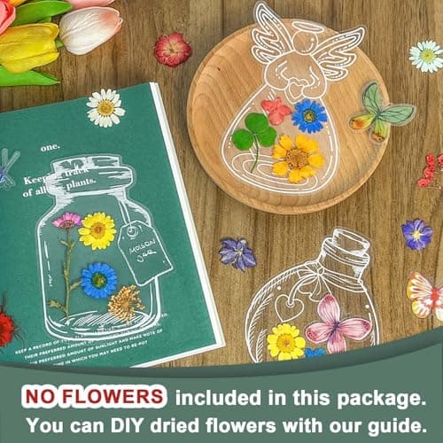 40pcs Transparent Dried Flower Bookmarks Kit, World in a Bottle Mason Jar Stickers