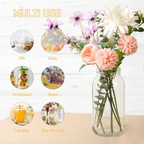 Wide Mouth 64oz Glass Mason Jars, 3 Pack Airtight Lid, Perfect for Canning & Preserving