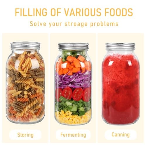 Wide Mouth 64oz Glass Mason Jars, 3 Pack Airtight Lid, Perfect for Canning & Preserving