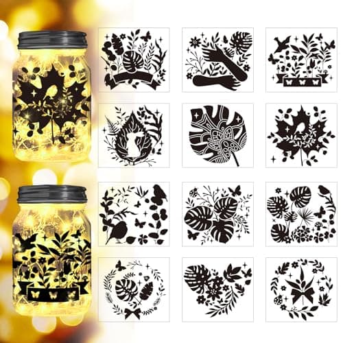Reusable Forest Silhouette Jar Decals, 12Pcs DIY Craft Kit for Jars & Mason Can — Leaves
