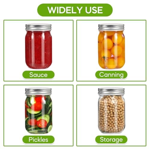 16 oz Silver-Lidded Mason Jars, 15 Pack - Canning & Fermenting Glass Jars