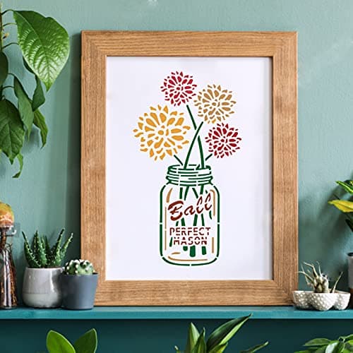 FINGERINSPIRE Mason Jar Floral Stencil 29.7x21cm Plastic Reusable Drawing Stencils