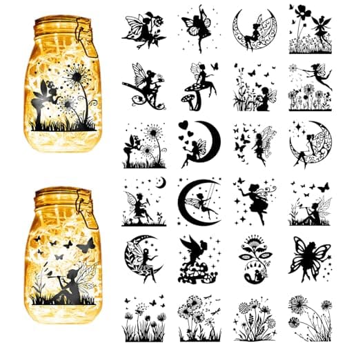 CREATCABIN Fairy Silhouettes Mason Jar Decor Ornaments for Frosted Glass — Fairy Dandelion