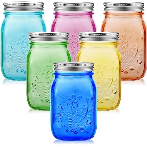 Tessco Purple 16 oz Colored Mason Jars with Lids for Crafts & Storage — 6 Colors