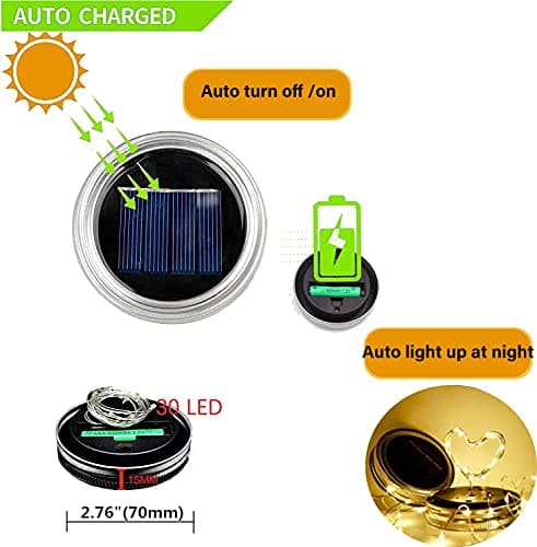 12-Pack Solar Mason Jar Lid Lights 30 LED Firefly String Lights