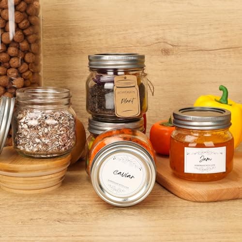 8oz Glass Mason Jars, 6 Pack with Labels, Perfect for Spices and Candies