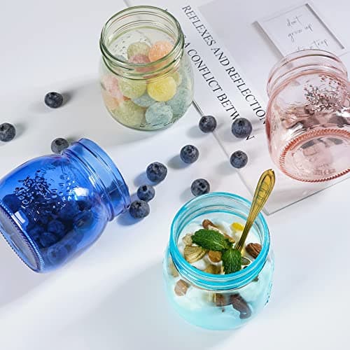 Colorful Mason Jars 8 oz with Metal Lids - Regular Mouth Canning Jars for Various Uses - 12 Pack