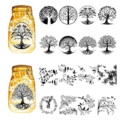 Cabin 12Pcs Fairy Silhouettes Mason Jar Decor Xmas Ornaments PVC Embellishment Black — Tree of Life Birds