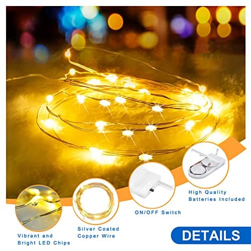 Battery Operated Warm White Fairy Lights, 7ft 12-Pack Mini String Lights