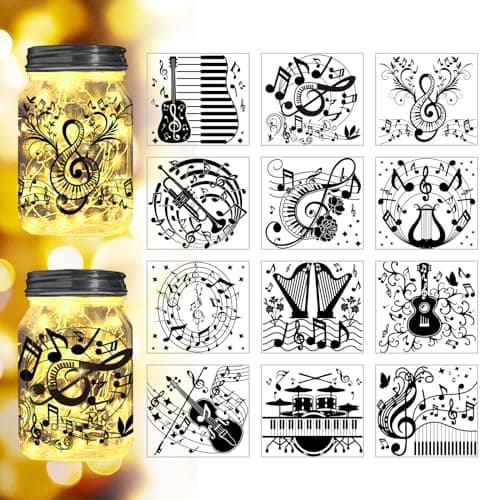 Reusable Forest Silhouette Jar Decals, 12Pcs DIY Craft Kit for Jars & Mason Can — Music