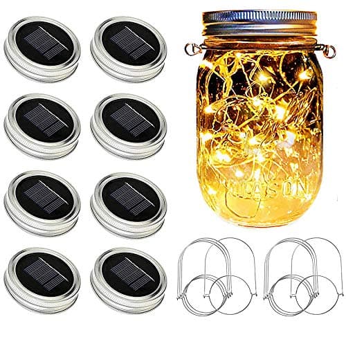 8 Pack 20 LED Waterproof Fairy Jar Lids String Lights - Warm White