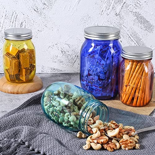 Amzcku 16 oz Colored Mason Jars, 6 Pack Multifunction Glass Containers