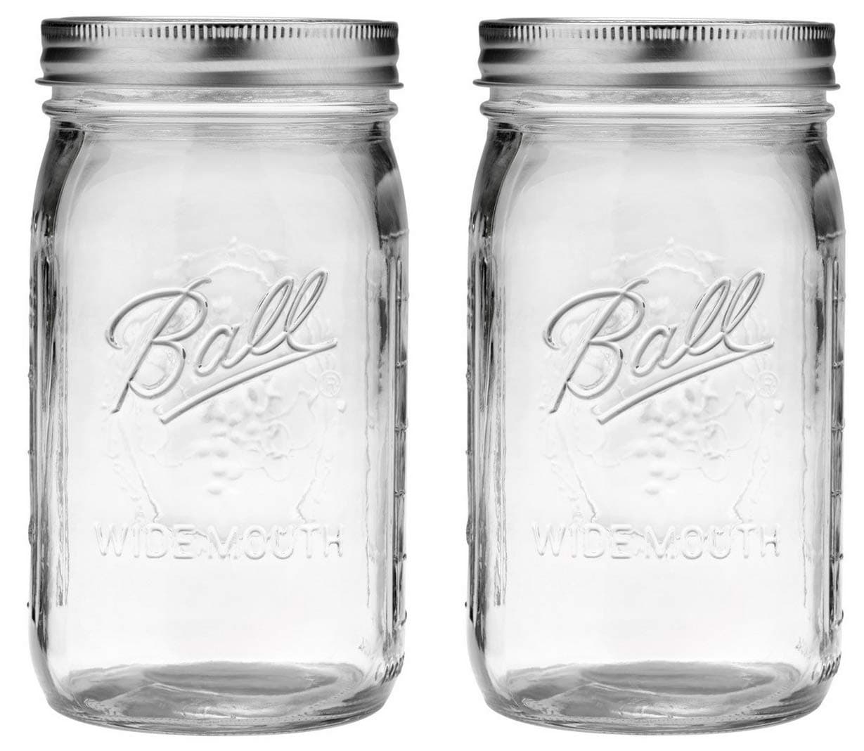 Quart Size Ball Wide Mouth Glass Mason Jars with Lids & Bands (Pack of 2)