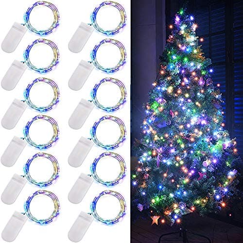 Multicolored Mini Fairy Lights 12-Pack 7ft LED Lights for Crafts and Décor