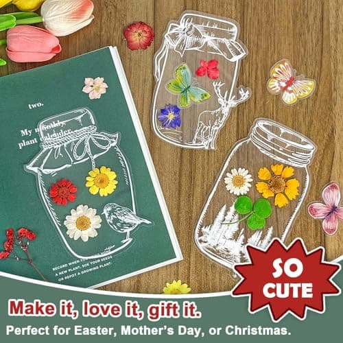Krinisou Large Size Jar Clear Bookmarks with Flowers & Butterflies, 20Pcs Kit