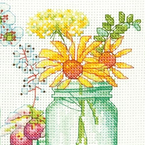 14 Count White Aida Dimensions Mason Jar Cross Stitch Kit, 18" x 7"