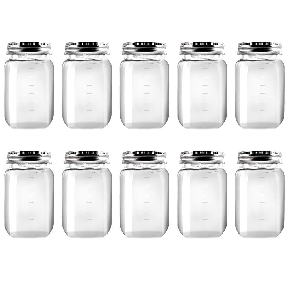 16 Ounce Clear Plastic Jars - Refillable Slime Storage Containers, BPA Free (10 Pack)
