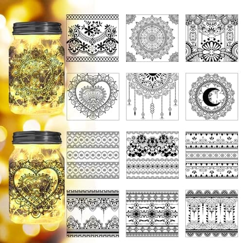 Reusable Forest Silhouette Jar Decals, 12Pcs DIY Craft Kit for Jars & Mason Can — Bohemian Lace Trim