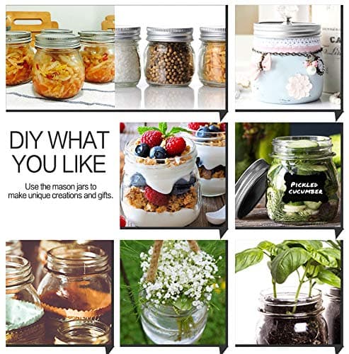 KAMOTA 10 oz Mason Jars, 12 Pack, Whiteboard Labels Included