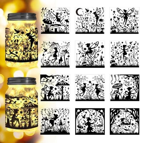 Reusable Forest Silhouette Jar Decals, 12Pcs DIY Craft Kit for Jars & Mason Can — Flower Fairy