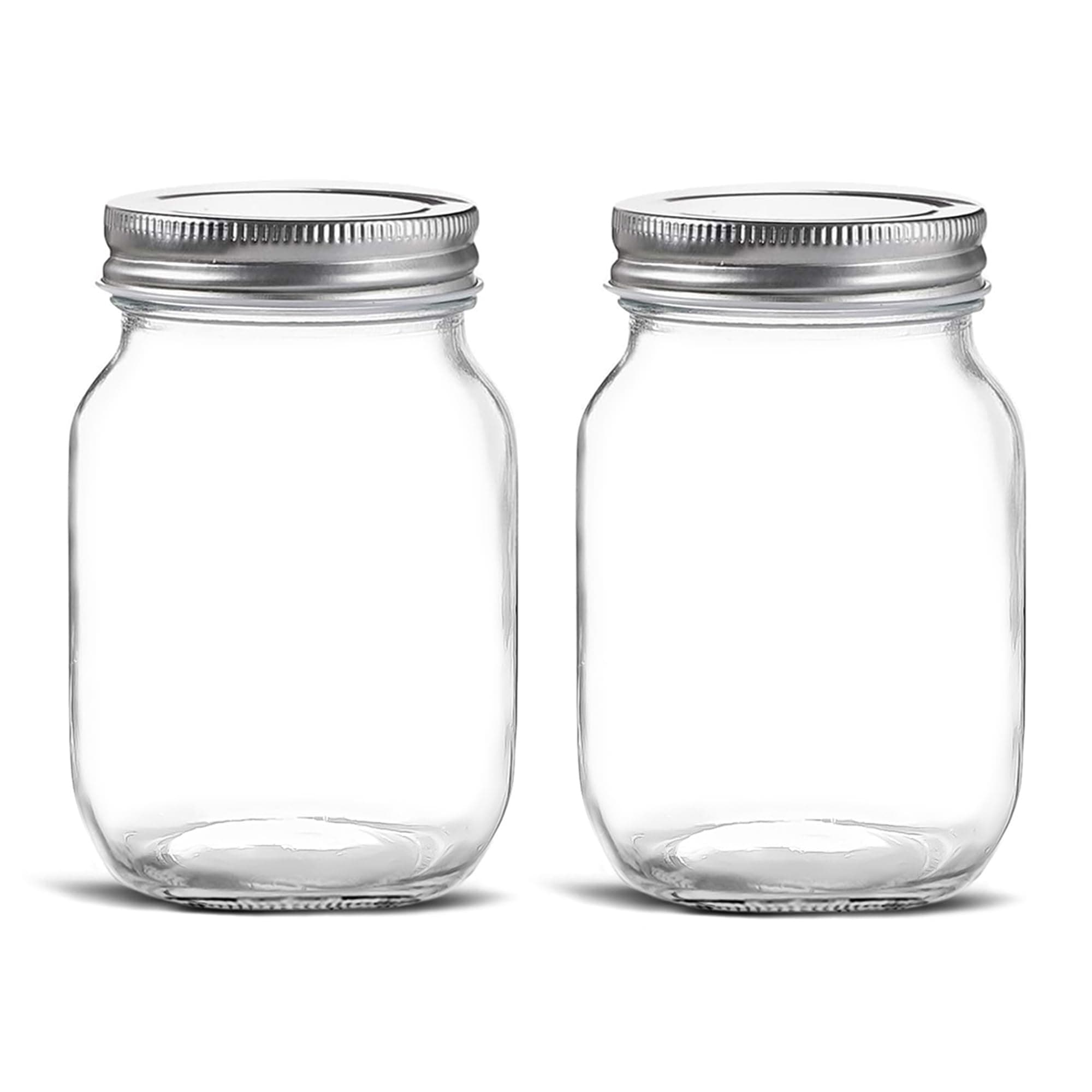 16 oz Clear Glass Jars with Silver Lids for Canning & Storage (2 PACK)
