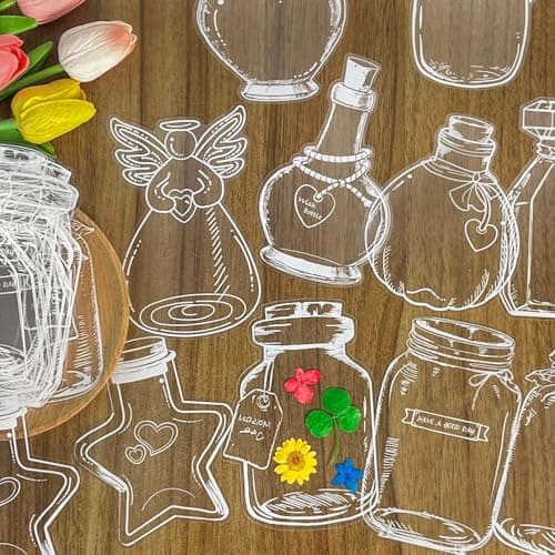 40pcs Transparent Dried Flower Bookmarks Kit, World in a Bottle Mason Jar Stickers