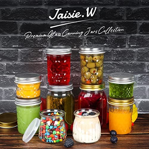 8oz Silver Lidded Mason Jars, 24Pack + Stickers - Half Pint Canning Jars