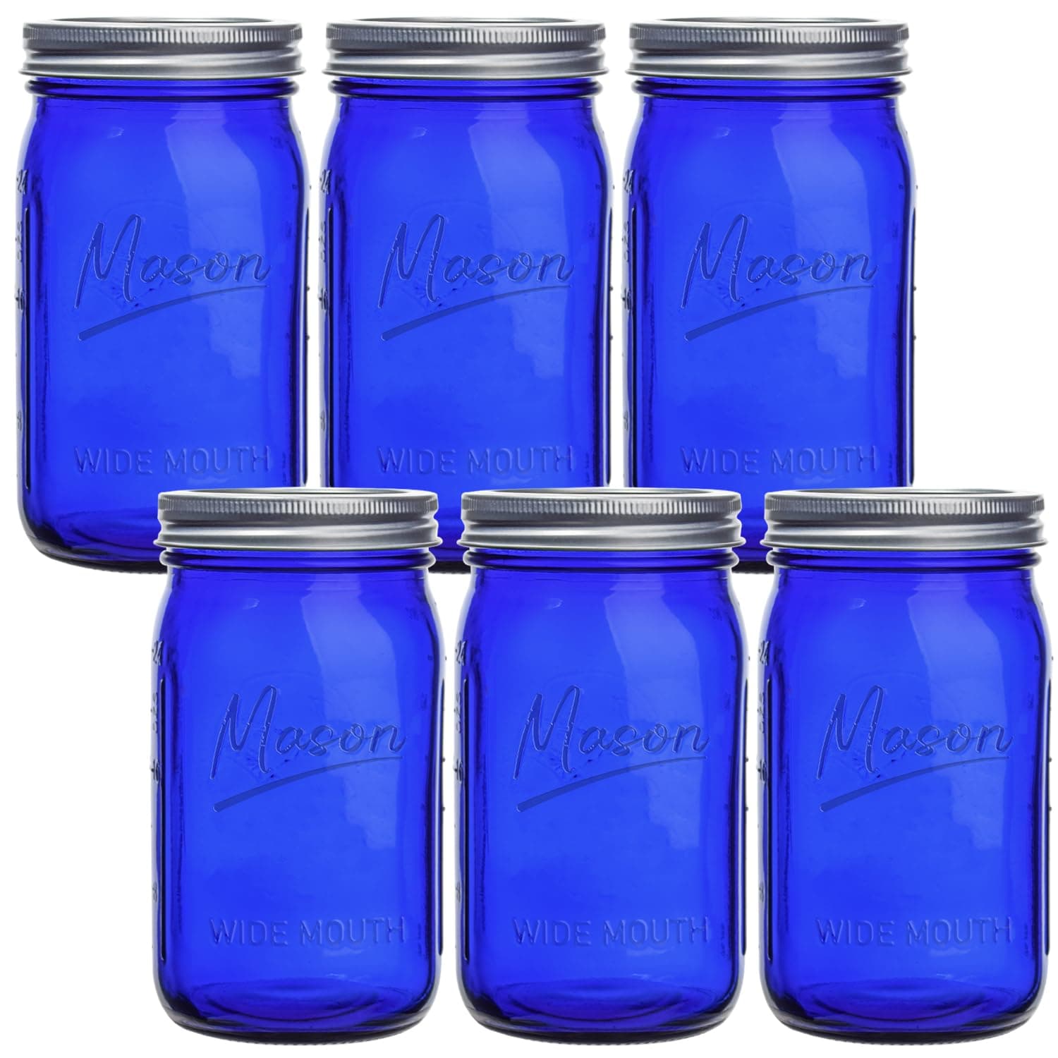Blue Mason Jars 32 oz, 6Pack Wide Mouth Colored Canning Jars