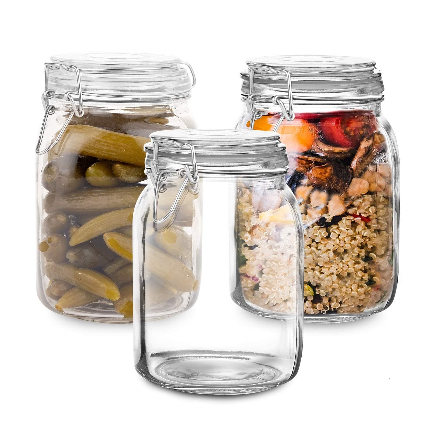 3-Liter Mason Jars with Lid | Airtight Glass Storage for Food, Coffee, Candies & More | Glass Canisters | 34 Ounces