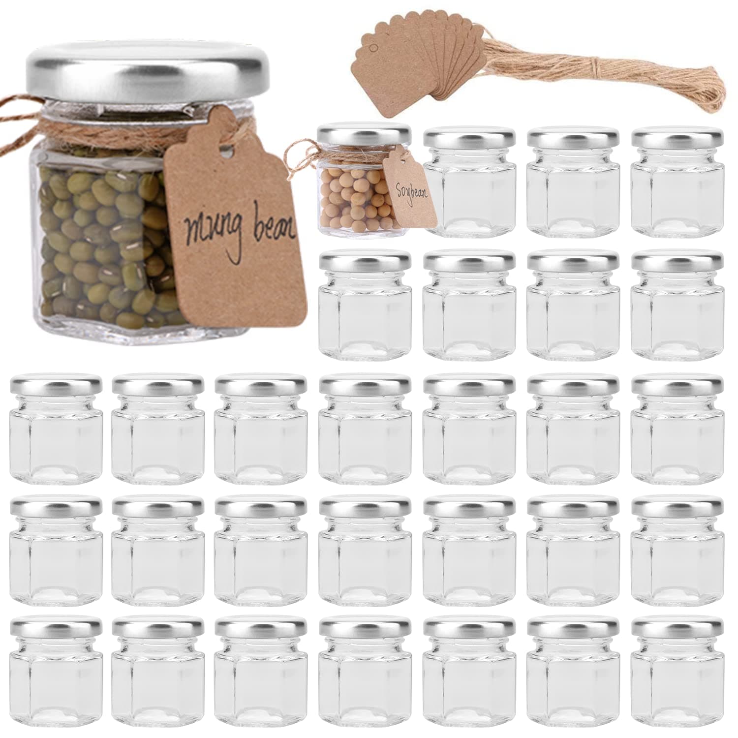 Accguan 30 PC 1.5 oz Glass Jars with Silver Lids, Mini Mason Jars for Gifts & Crafts