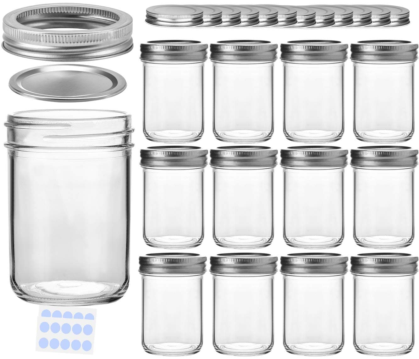 KAMOTA 8 oz Glass Mason Jars with Bands, 12 Pack for Jam, Honey, & More