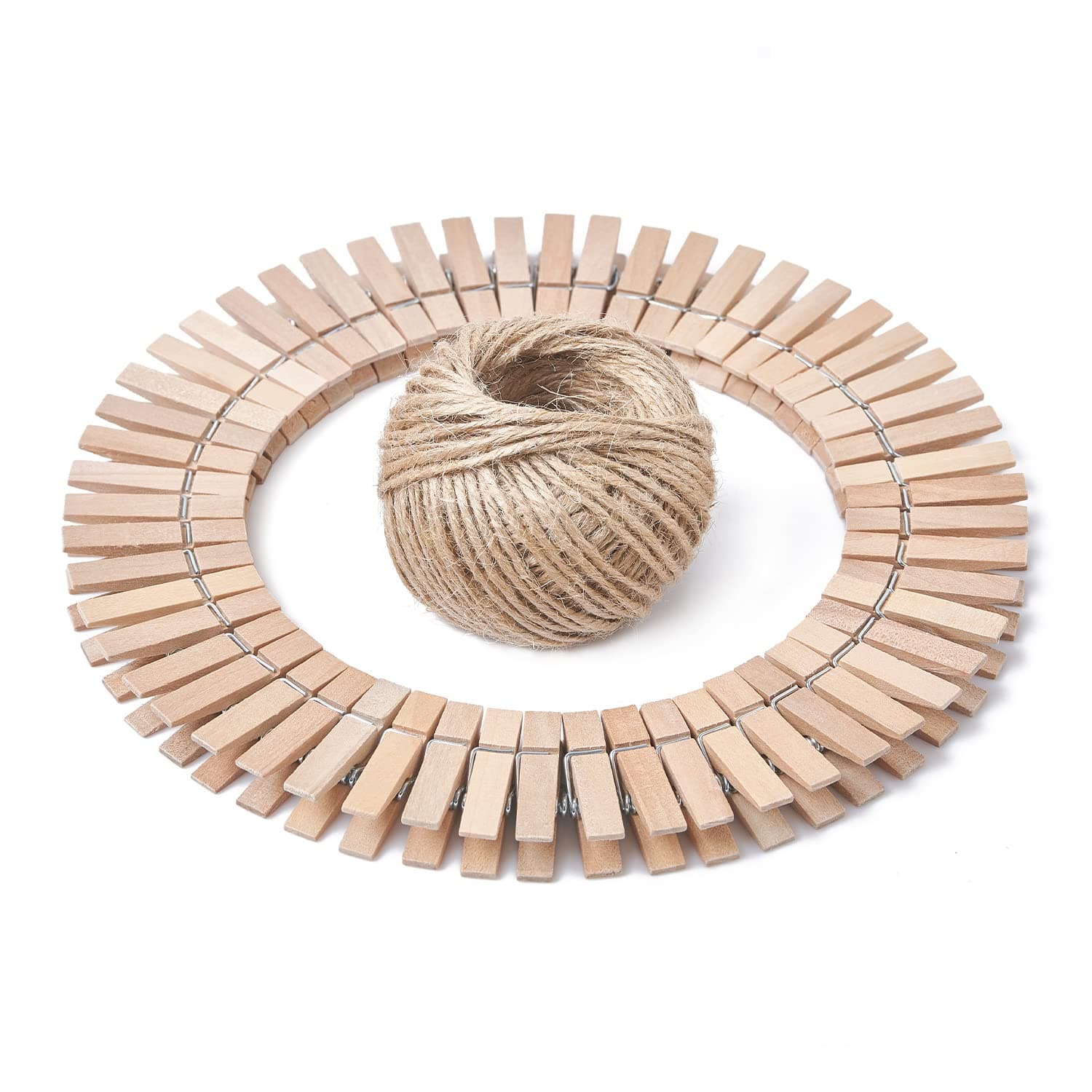 HSTECH 100pcs Mini Natural Wooden Clothespins & 82ft Jute Twine for Home Arts Crafts
