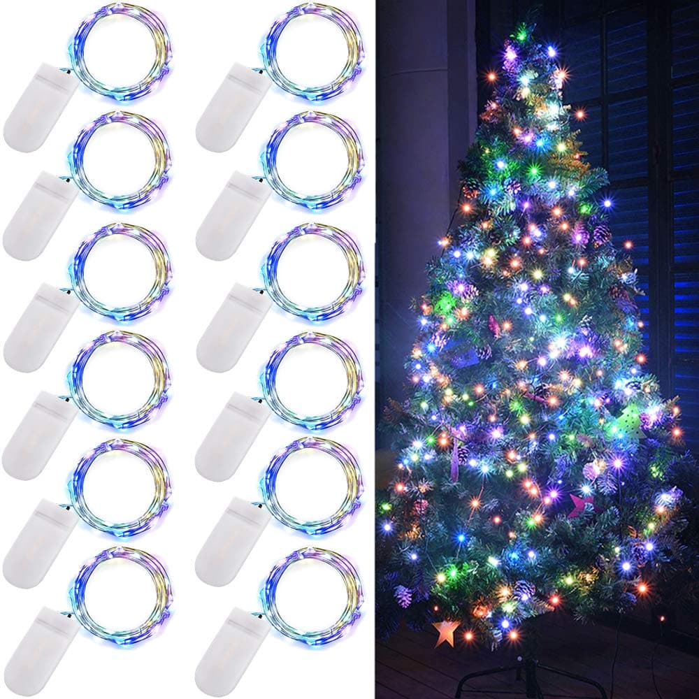 Multicolored Mini Fairy Lights 12-Pack 7ft LED Lights for Crafts and Décor