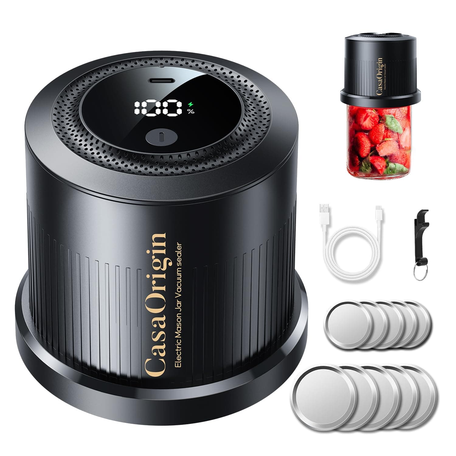 Electric Mason Jar Sealer Kit with 10 Canner Lids & Can Opener