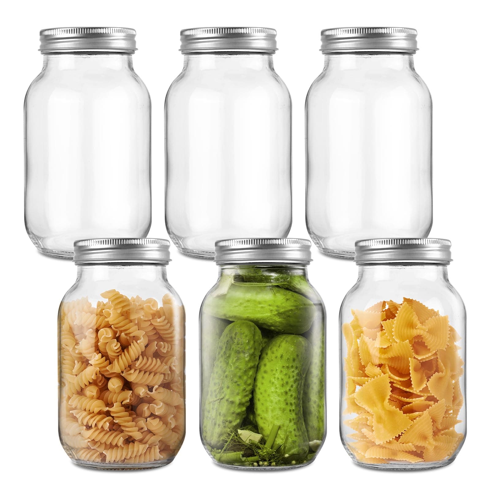 6 Pack 24 oz Airtight Glass Mason Jars for Food Storage & Preserving